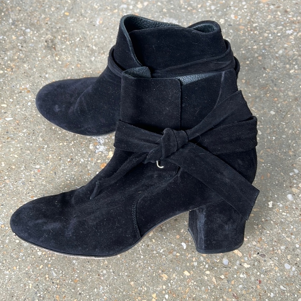 Rag & Bone Black Suede Moto Knot Booties